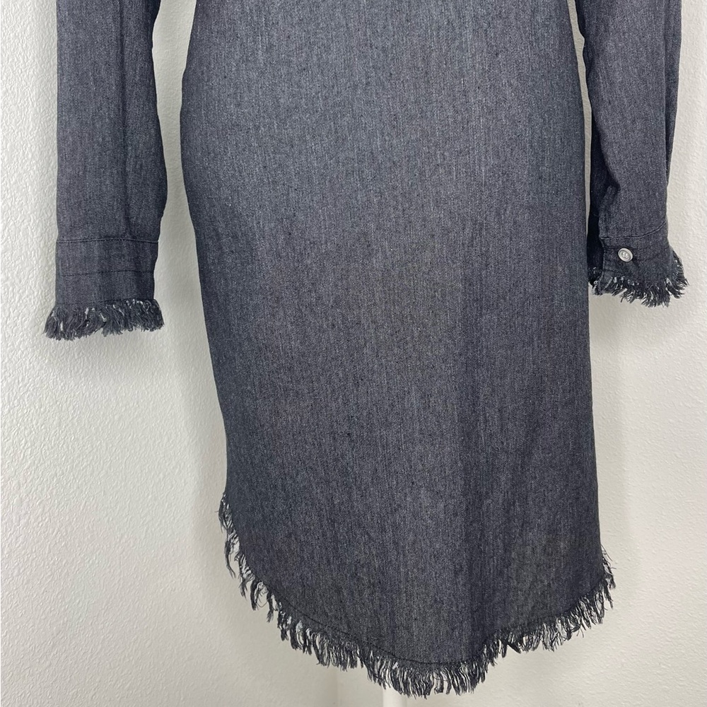 NWT Francis Cabrel Gray Denim Long Sleeve Frayed Hem Button Front Dress Size Sm - Picture 11 of 13